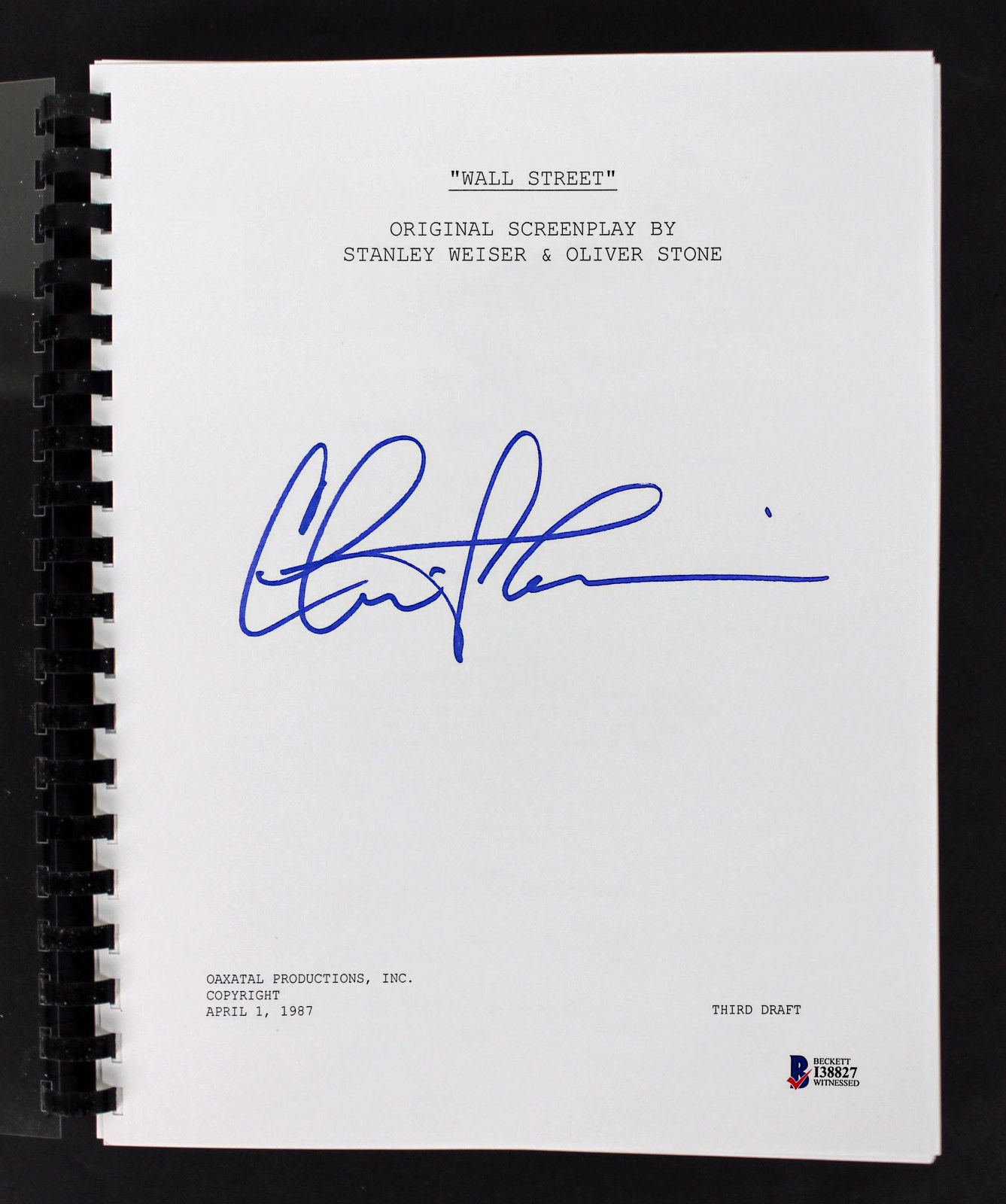 Charlie Sheen Authentic Signed Wall Street Movie Script BAS Witnessed