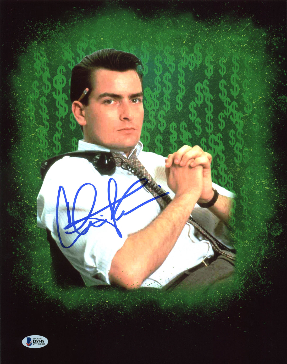 Charlie Sheen Wall Street Authentic Signed 11X14 Photo BAS Witnessed 9