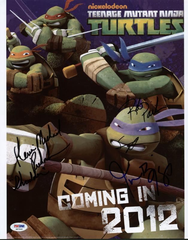 Tmnt Cast- Astin, Biggs, Paulsen & Richardson Signed 11X14 Photo PSA/DNA #S87546