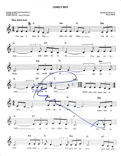 Paul Anka Musician Signed 8.5x11 Lonely Boy Music Sheet Photo BAS #E57569