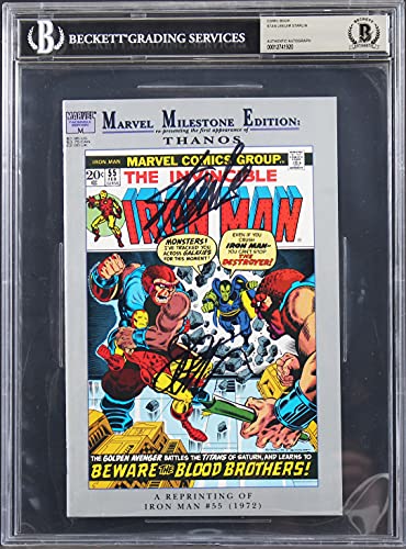 Stan Lee & Jim Starlin Signed The Invincible Iron Man #55 Reprint Comic BAS Slab