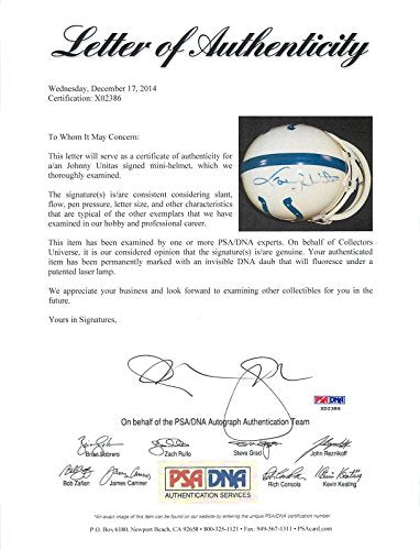 Colts Johnny Unitas Authentic Signed Mini Helmet Autographed PSA/DNA #X02386