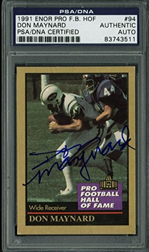 Jets Don Maynard Authentic Signed Card 1991 Enor Por F.B. HOF #94 PSA Slabbed