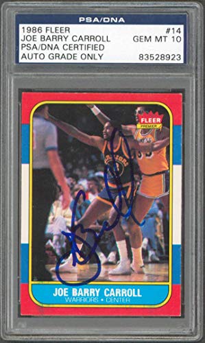 Warriors Joe Barry Carroll Signed 1986 Fleer #14 Card Auto 10 PSA Slab #83528923