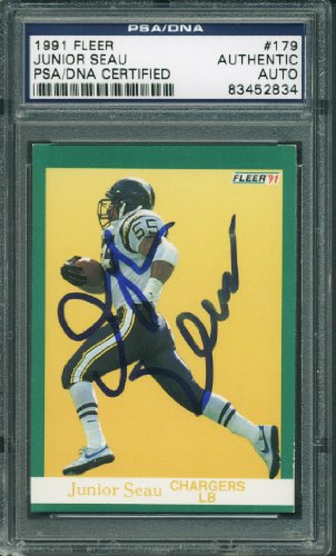 Chargers Junior Seau Authentic Signed Card 1991 Fleer #179 PSA/DNA Slabbed