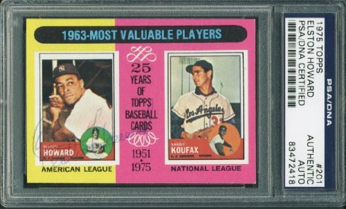 Yankees Elston Howard Signed Card 1975 Topps #201 W/ Koufax PSA/DNA Slabbed
