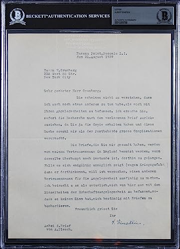 Albert Einstein Authentic Signed 8x10 1939 Typed Letter BAS Slabbed