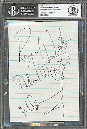 Pink Floyd (4) Gilmour, Waters, Wright & Mason Signed 5x7 Cut Signature BAS Slab