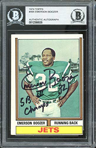Jets Emerson Boozer SB III Champs Authentic Signed 1974 Topps #495 Card BAS Slab