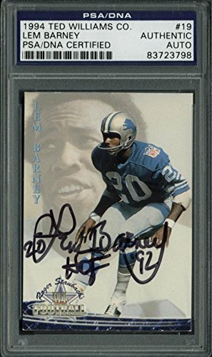 Lions Lem Barney 'HOF' Signed Card 1994 Ted Williams Co. #19 PSA/DNA Slabbed