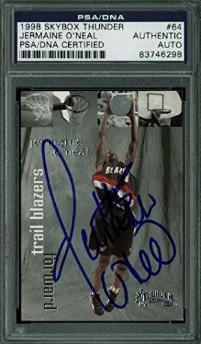 Blazers Jermaine O'Neal Signed Card 1998 Skybox Thunder #64 PSA/DNA Slabbed