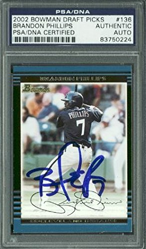 Indians Brandon Phillips Signed Card 2002 Bowman Draft Picks Rc #136 PSA Slabbed