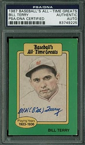 Giants Bill Terry Signed Card 1987 Baseball'S All-Time Greats PSA/DNA Slabbed