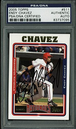 Nationals Endy Chavez Authentic Signed Card 2005 Topps #511 PSA/DNA Slabbed