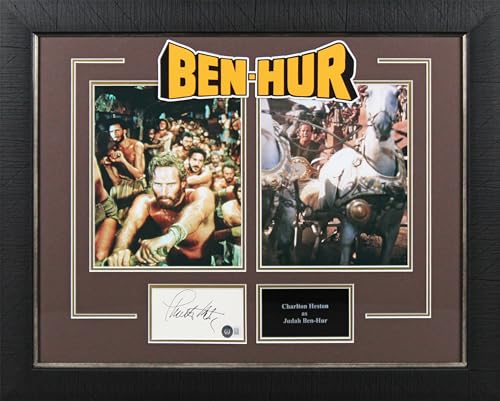 Charlton Heston Ben-Hur Authentic Signed 3x5 Index Card Framed Display BAS