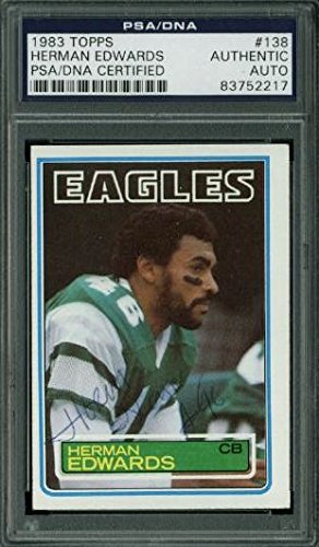 Eagles Herman Edwards Authentic Signed Card 1983 Topps #138 PSA/DNA Slabbed