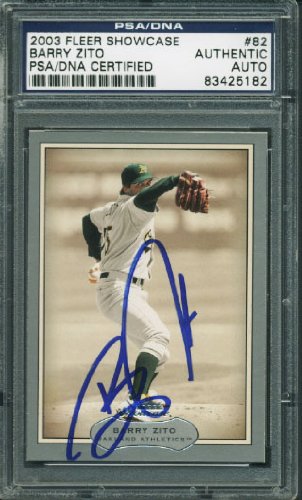 Athletics Barry Zito Authentic Signed Card 2003 Fleer #82 PSA/DNA Slabbed