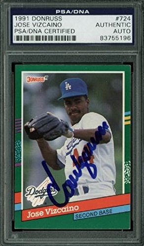 Dodgers Jose Vizcaino Authentic Signed Card 1991 Donruss #724 PSA/DNA Slabbed