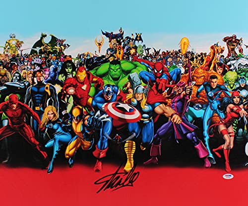 Stan Lee Authentic Signed 20x24 Marvel Universe Cast Canvas PSA/DNA #W18589