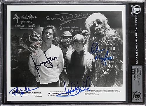 Star Wars (6) Ford, Hamill, Mayhew, Williams Signed 8x10 Photo Auto 9! BAS Slab