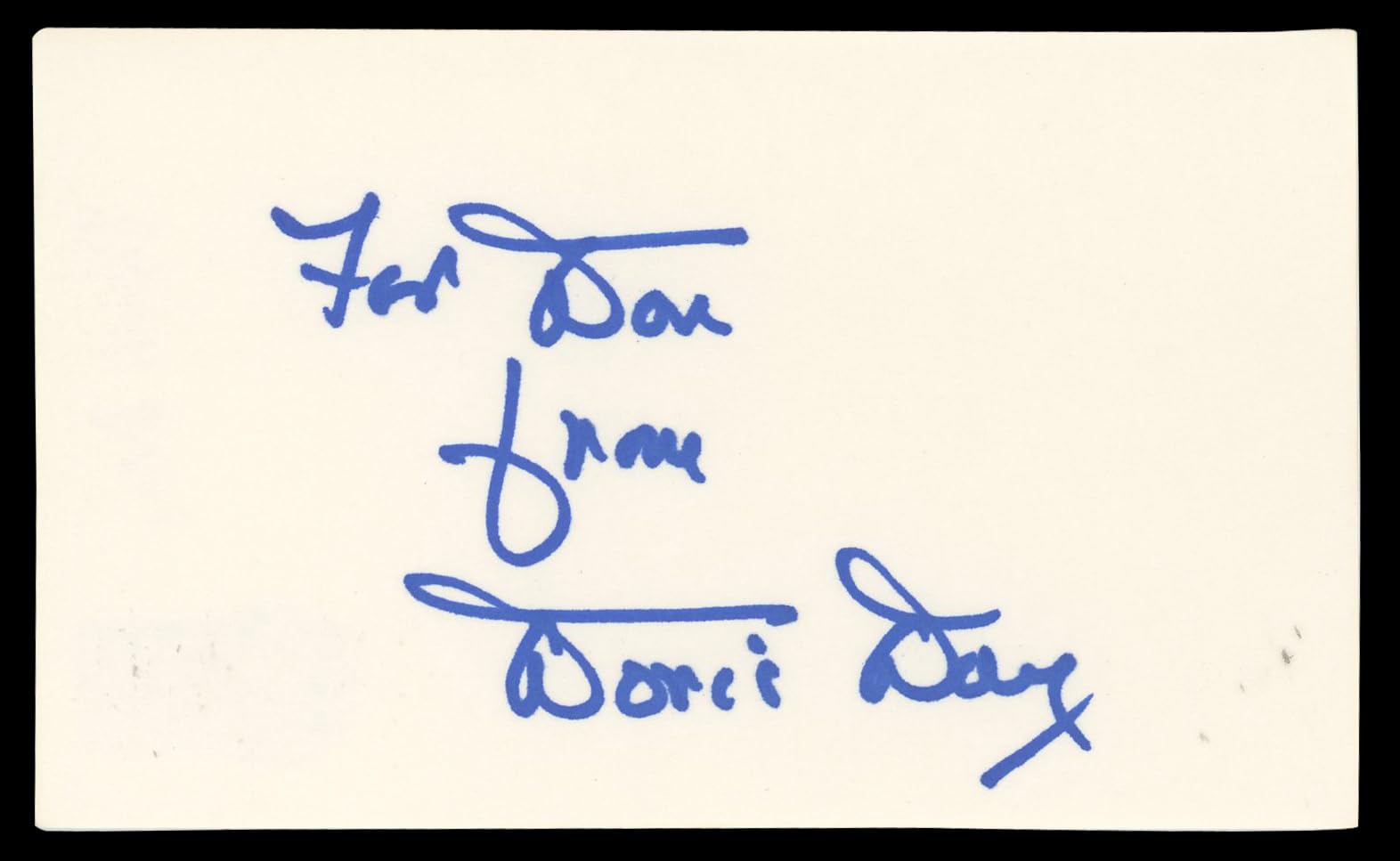 Doris Day Love Me or Leave Me "For Don" Signed 3x5 Index Card BAS #BN06553