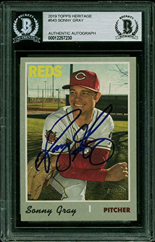 Reds Sonny Gray Authentic Signed 2019 Topps Heritage #543 Card BAS Slabbed