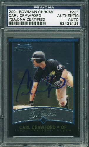 Rays Carl Crawford Authentic Signed Card 2001 Bowman Chrome #231 PSA/DNA Slabbed
