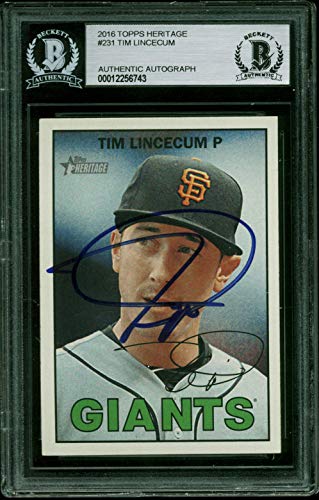 Giants Tim Lincecum Authentic Signed 2016 Topps Heritage #231 Card BAS Slabbed