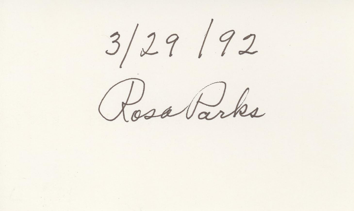 Rosa Parks "3/29/92" Authentic Signed 3x5 Index Card Autographed BAS #BK43263