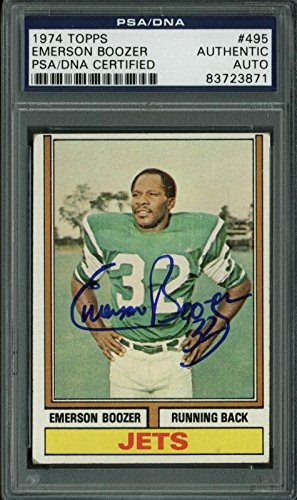 Jets Emerson Boozer Authentic Signed Card 1974 Topps #495 PSA/DNA Slabbed