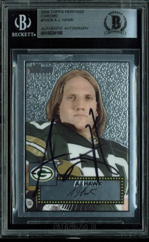 Packers A.J. Hawk Signed Card 2006 Topps Heritage Chrome RC #THC8 BAS Slabbed