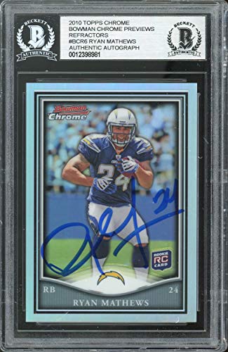 Chargers Ryan Mathews Signed 2010 Topps Bowman Chrome Refractor #BCR6 BAS Slab 2