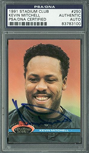 Giants Kevin Mitchell Authentic Signed Card 1991 Stadium Club #250 PSA Slabbed