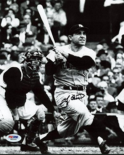 Yankees Yogi Berra Signed Authentic 8X10 Hitting Photo Autographed PSA/DNA