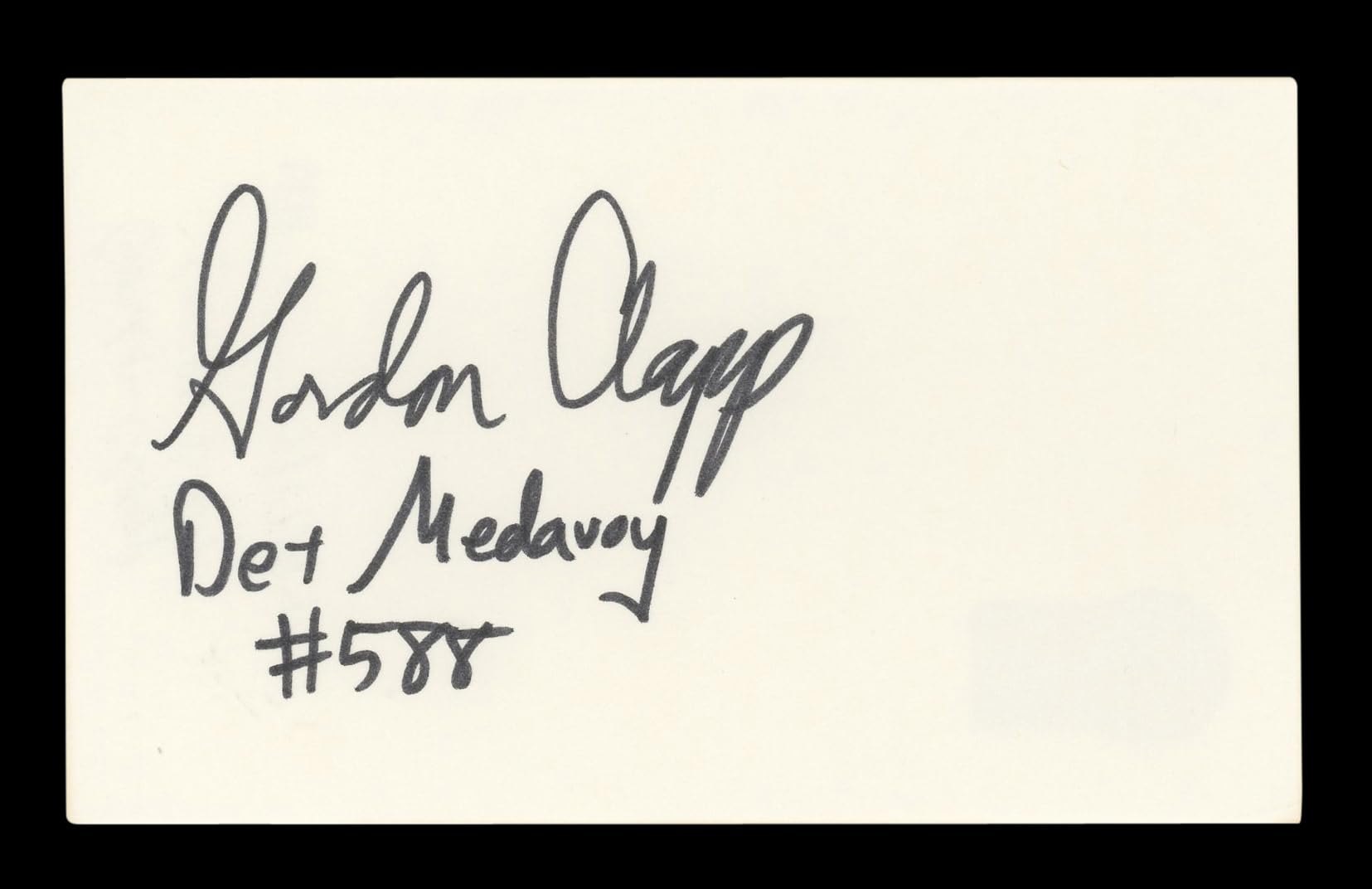 Gordon Clapp NYPD Blue "Det Meadavoy #588" Signed 3x5 Index Card BAS #AD70172
