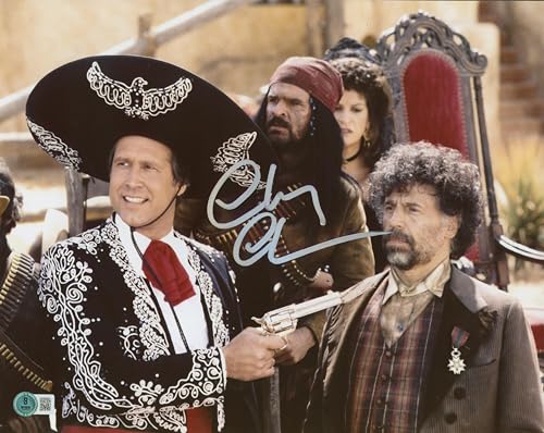 Chevy Chase Three Amigos! Signed 11x14 Horizontal Gun Point Photo BAS Witnessed