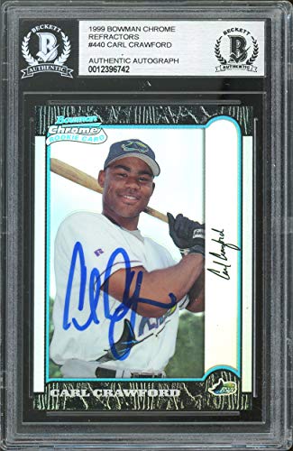 Rays Carl Crawford Signed 1999 Bowman Chrome Refractors #440 Card BAS Slabbed