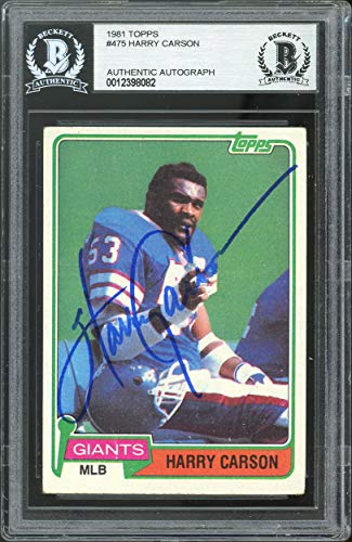 Giants Harry Carson Authentic Signed 1981 Topps #475 Card BAS Slabbed