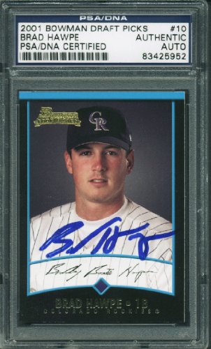Rockies Brad Hawpe Authentic Signed Card 2001 Bowman Rookie #10 PSA/DNA Slabbed