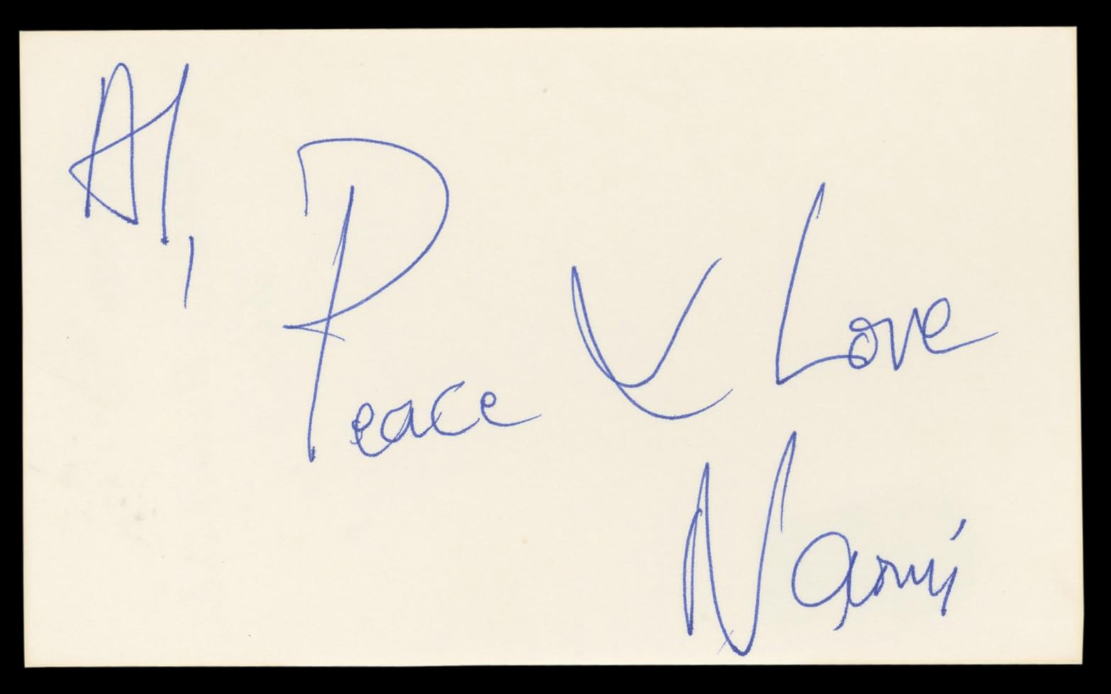 Naomi Campbell Vogue Magazine "Peace x Love" Signed 3x5 Index Card BAS #BL98819