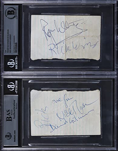 Pink Floyd (5) Gilmour, Waters, Wright, Mason Signed 2.75x4.25 Cut Sig BAS Slab