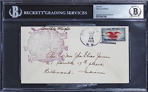 Orville Wright Signed 3.75x6.5 1938 National Air Mail Week Cachet BAS Slabbed