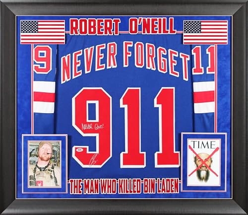 Robert O'Neil Signed Blue 9/11 Never Forget Framed Jersey PSA/DNA #AM73291