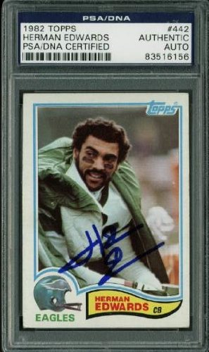 Eagles Herman Edwards Authentic Signed Card 1982 Topps #442 PSA Slab #83516156