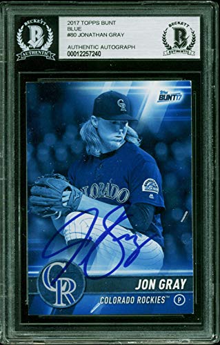 Rockies Jonathan Gray Authentic Signed 2017 Topps Bunt Blue #80 Card BAS Slabbed