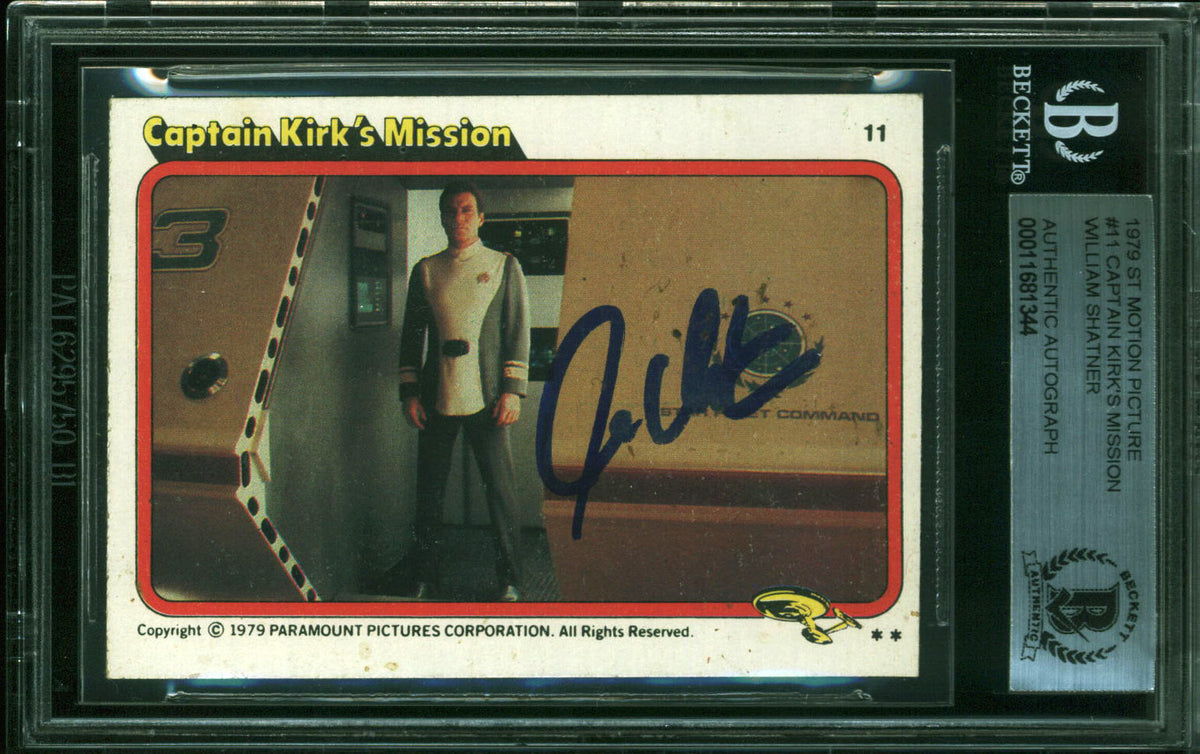 William Shatner Signed 1979 Star Trek #11 Captian Kirk's Mission Card BAS Slab