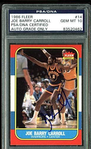 Warriors Joe Barry Carroll Signed 1986 Fleer #14 Card Auto Graded 10! PSA Slab 2