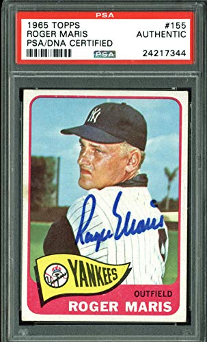 Yankees Roger Maris Authentic Signed 1965 Topps #155 Auto Card PSA/DNA Slabbed