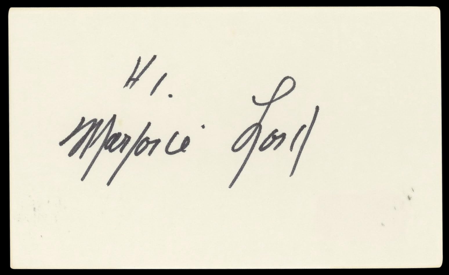 Marjorie Lord The Danny Thomas Show "Hi" Signed 3x5 Index Card BAS #BN89142