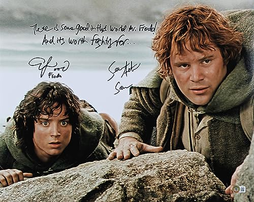Elijah Wood & Sean Astin Lord of the Rings Signed 16x20 Photo BAS Witnessed 1